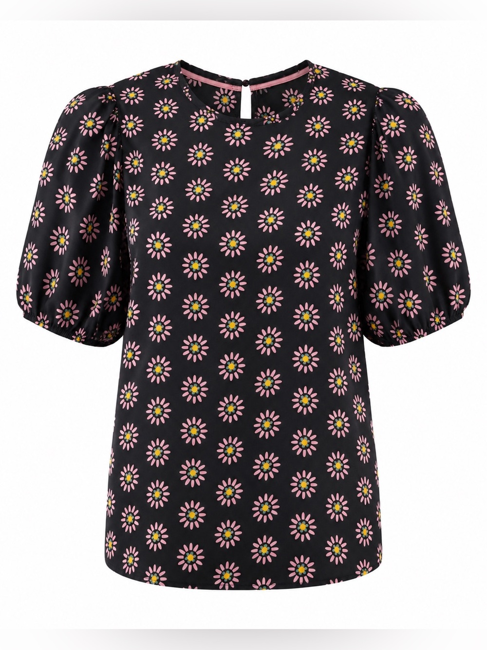 Boden black floral silk blend top, size 4